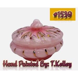 Vintage Limited Edition Fenton Rosaline Hand Painted Powder Jar #1539 - T.Kelley